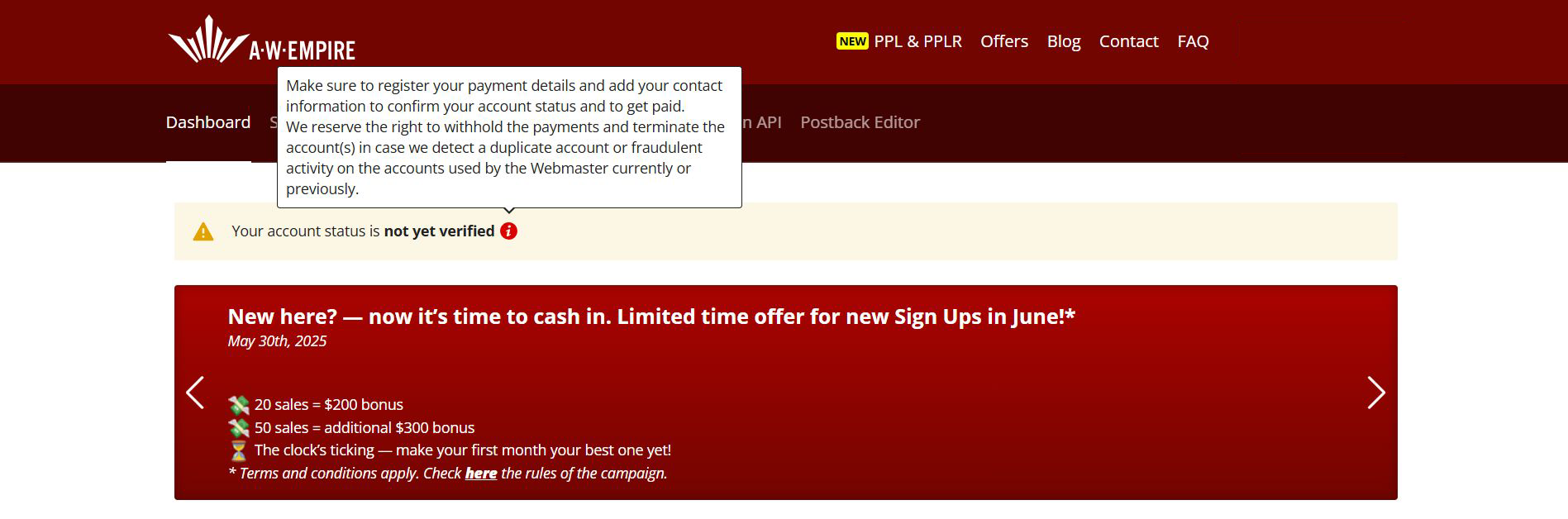 A.W. Empire account verification