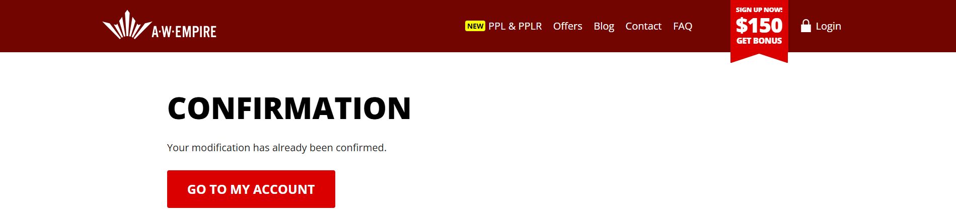 A.W. Empire Sign Up confirmation